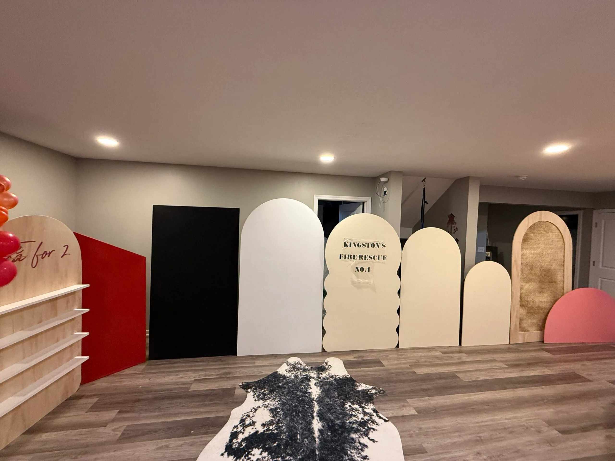 Freestanding wooden backdrop available to rent