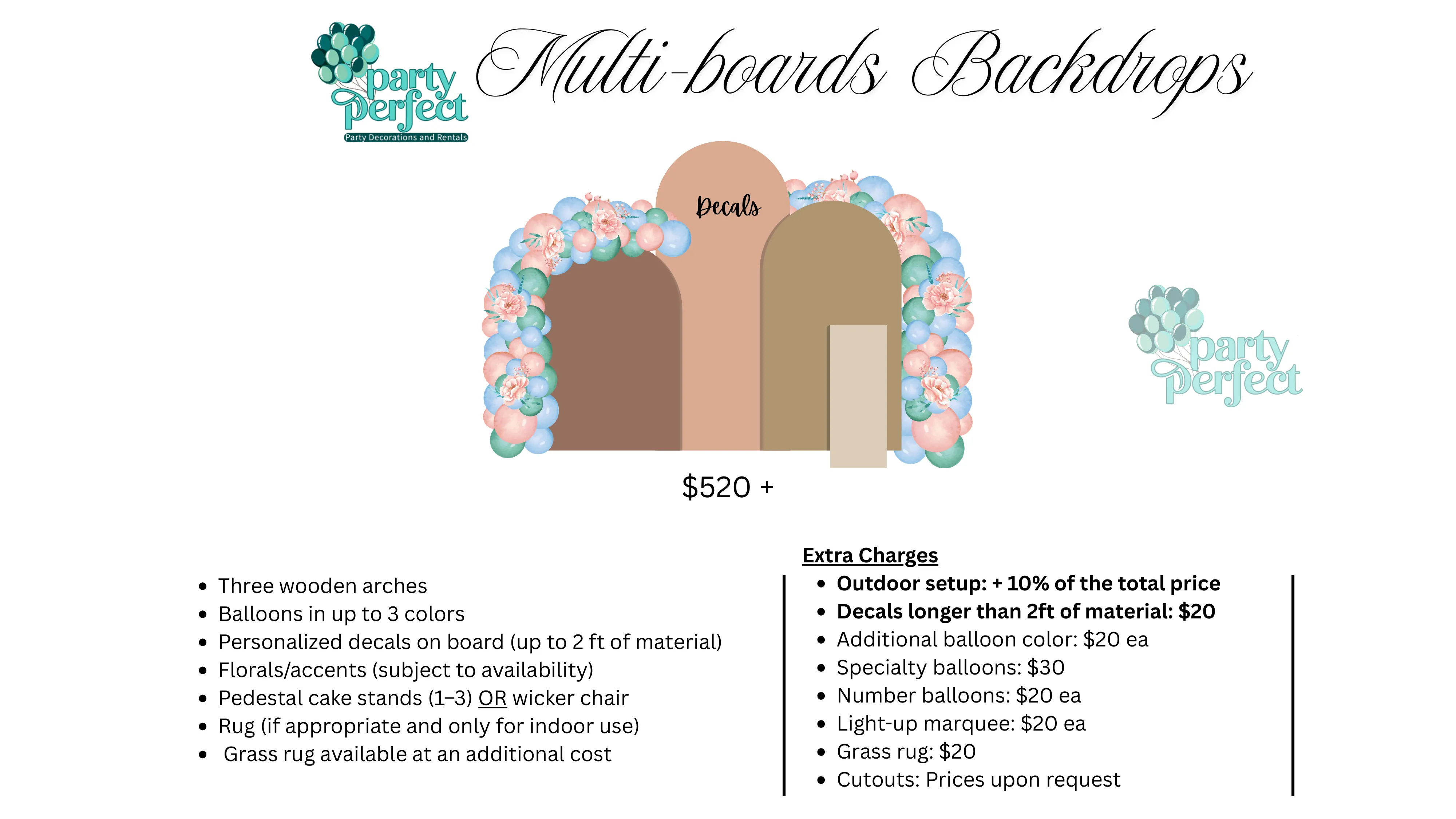 Multi-board Backdrops pricing — $520 and up